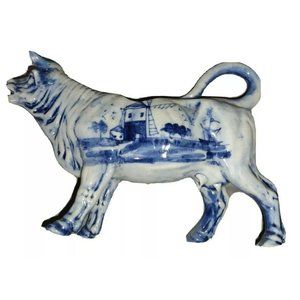 Blue and white cow creamer Windmill sailing ship Delft hand-painted